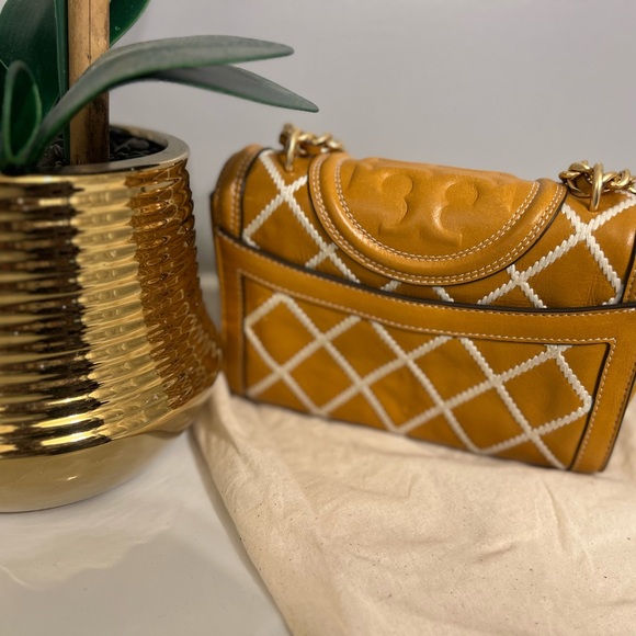 Tory Burch Mustard Quilted Leather Crossbody with Gold Chain - Picture 2 of 6